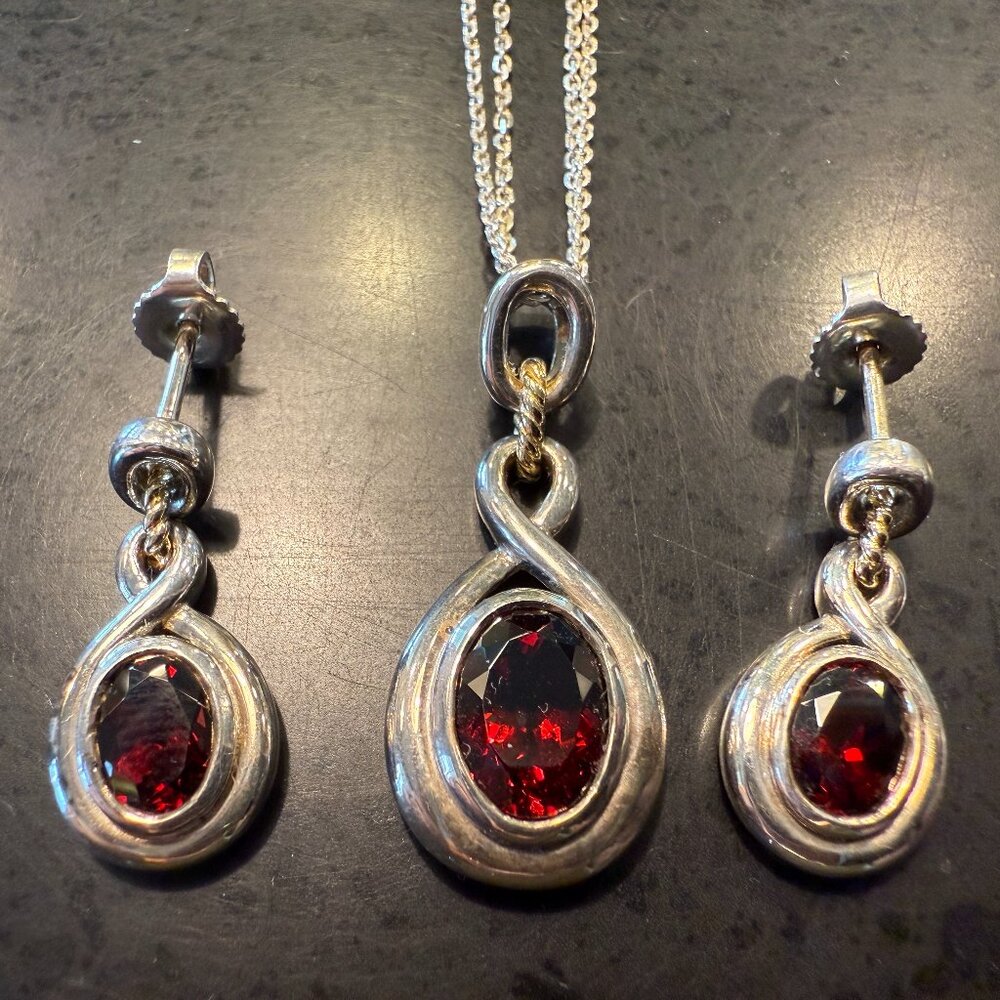 Genuine Garnet Sterling Silver Earring & necklace Set